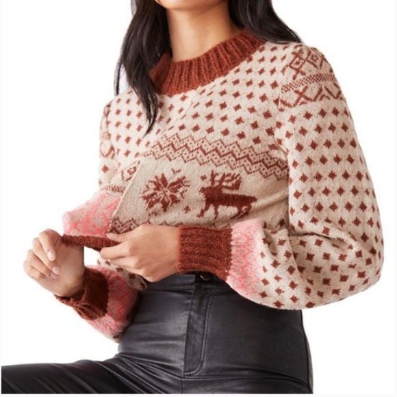 Free People Snow Globe Fair Isle Alpaca Wool Pullover Sweater - Picture 6 of 16